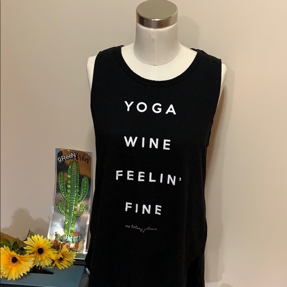 Betsey Johnson | Black Yoga Wine Feelin Fine Tank Top | Vacation Casual Shirt - Picture 7 of 8